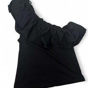 Who What Wear black one shoulder ruffle top